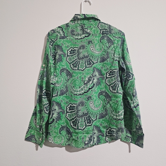 LRL Lauren Jeans Co Ralph Lauren Green Paisley Design Long Sleeve Button Down - Picture 3 of 4